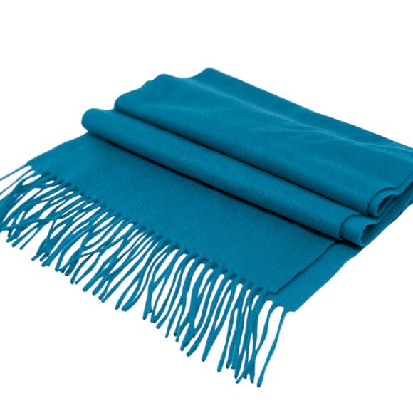 Nordstrom 100% Cashmere Fringe Scarf in a rich teal blue - Picture 7 of 7